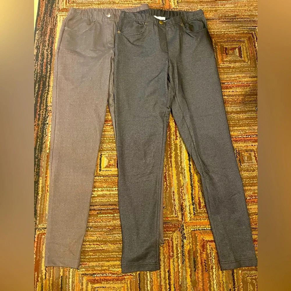Set Of 2 Isaac Mizrahi Live Stretch Knit Legging Pants Grey Brown Size XS